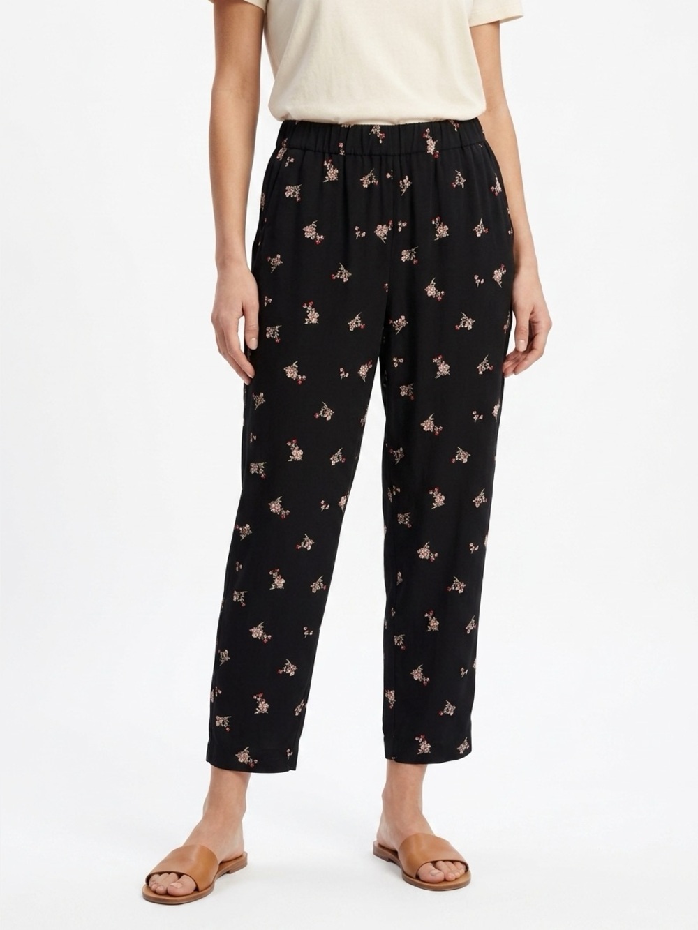 Vince Camuto Cropped Sheer Pants Wide Leg Pull On Floral Black XL
